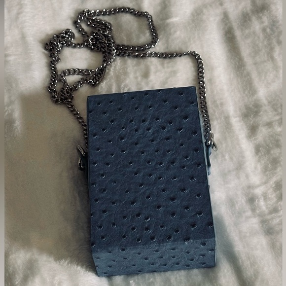 Snob Essentials Jewel Box Crossbody Purse Blue Ostrich NWOT UNIQUE AND RARE - Picture 8 of 12